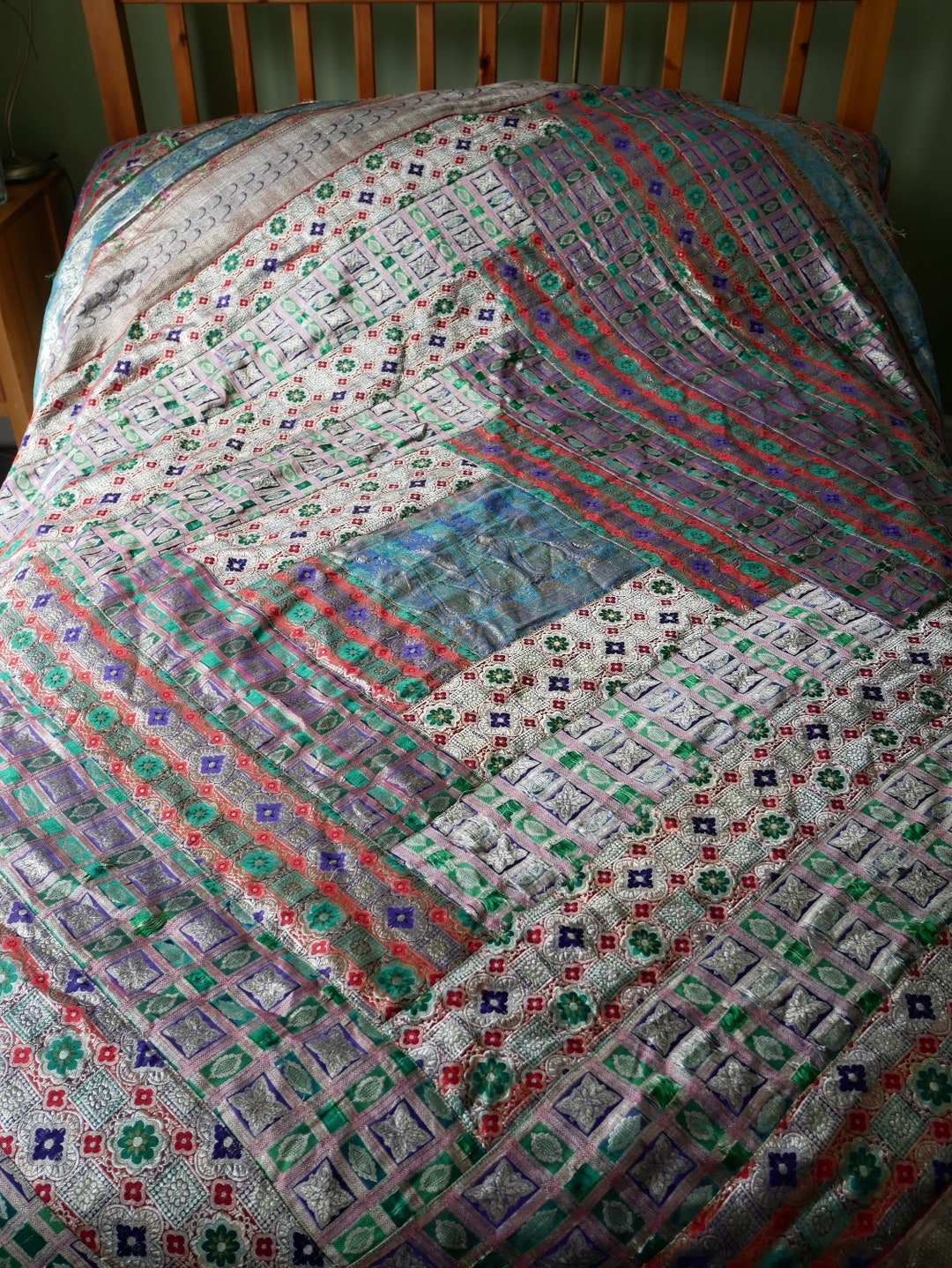 Patchwork Quilt Double Bed From India Metalic Thread Etsy