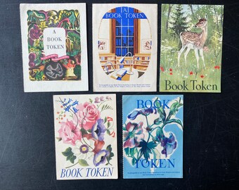 Vintage Used Book Token Cards - Pack of 5 - C.1940s onwards
