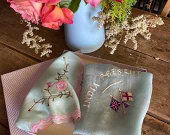Vintage Silk Scarf & Hankie Set: 'India Present' Royal Navy Flags
