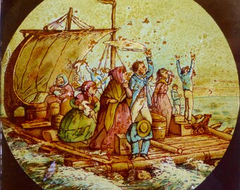 Magic Lantern Slide - Ship Wrecked People on a Raft