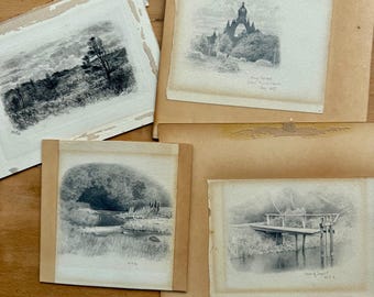 Collection of Four Original Antique Sketches by W S Gill 1889 - Aberdeen