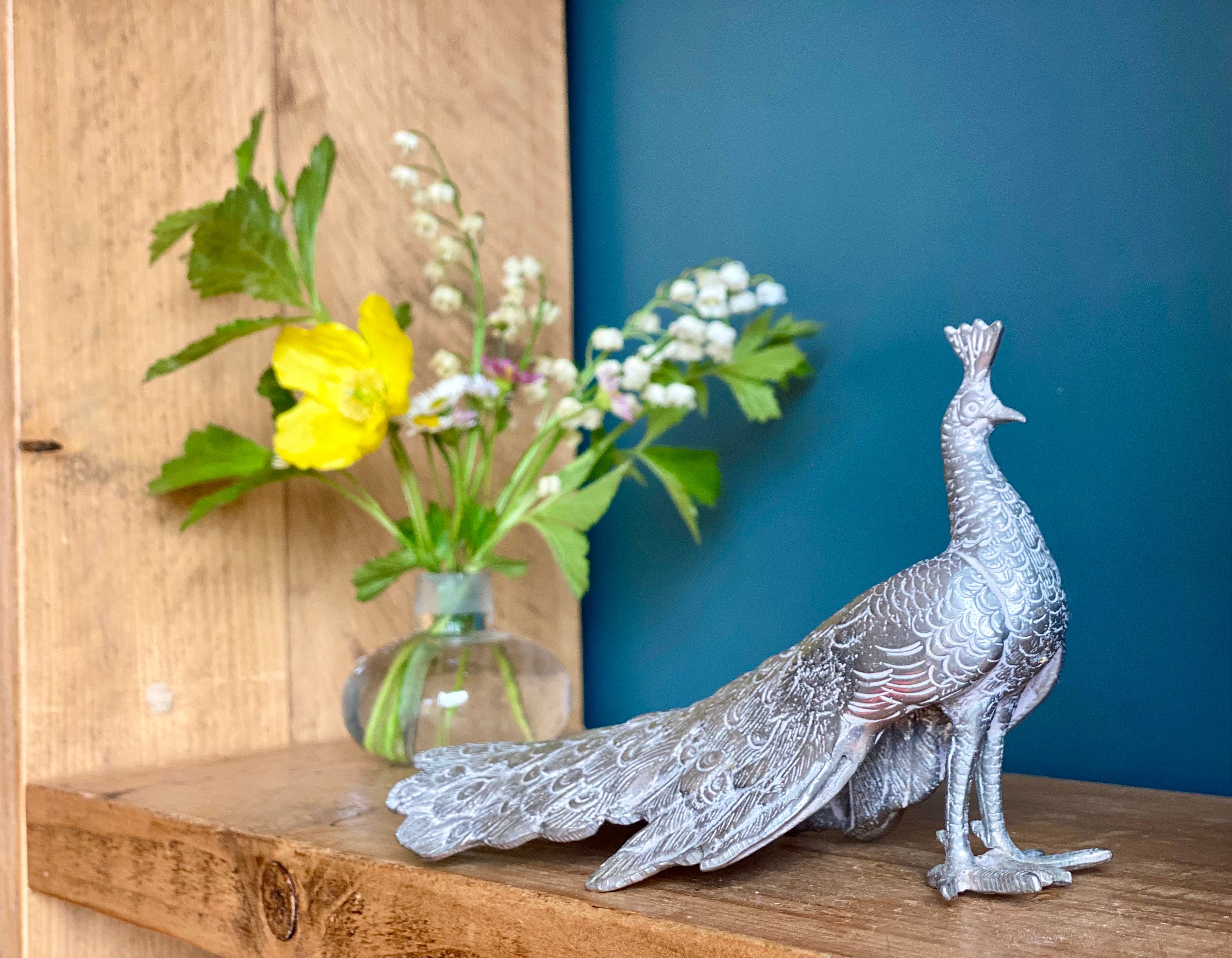 Peacock Ornament - Silver Coloured Metal - Etsy