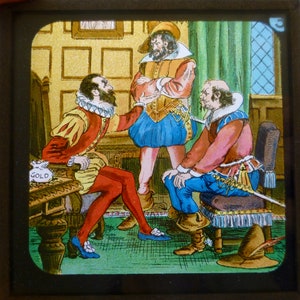 Magic Lantern Slide - Three Tudor Men in a Room