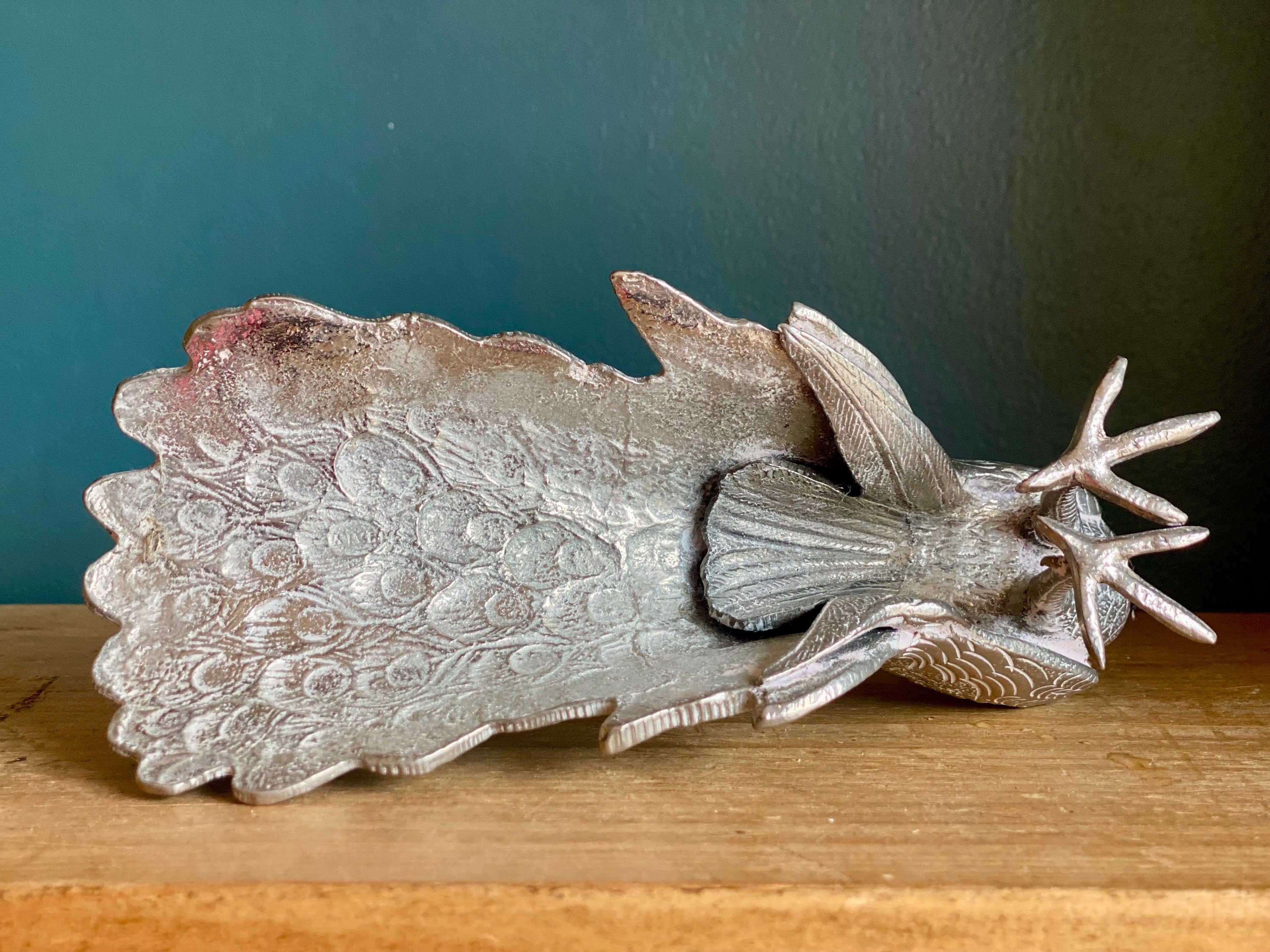 Peacock Ornament - Silver Coloured Metal - Etsy