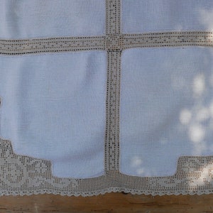 Antique Linen Tablecloth with Filet Crochet Edging