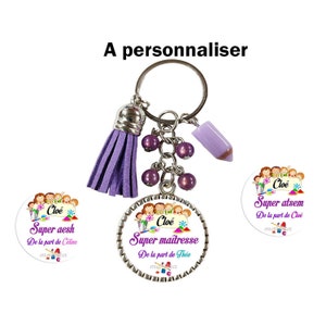 Votre prénom, Porte clés maîtresse personnalisable, Cadeau super atsem personnalisé, porte clés AESH, Super maîtresse, atsem, aesh. image 1