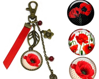 Porte-clés coquelicot, bijou de sac fleur coquelicot