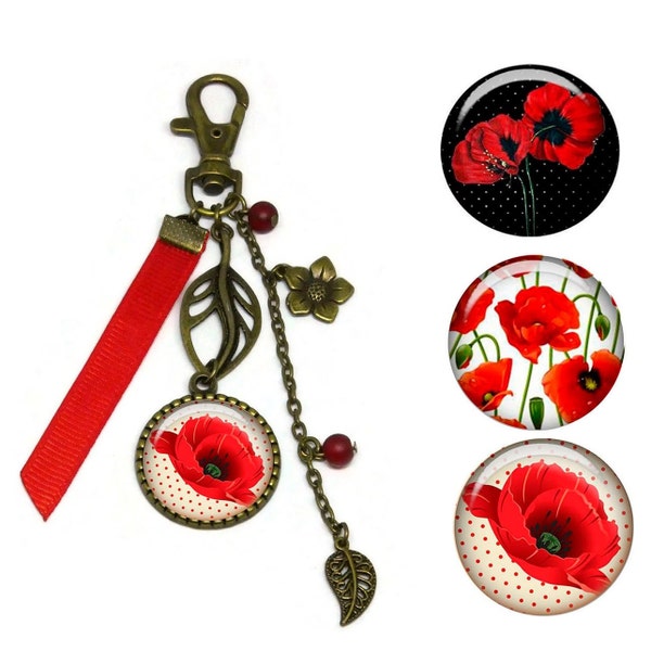 Porte-clés coquelicot, bijou de sac fleur coquelicot