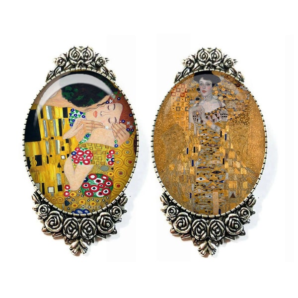 Broche Gustav Klimt, bijou pour foulard manteau, cabochon verre, cadeau pour elle