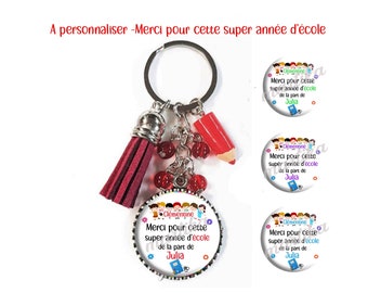 Votre prénom, porte clés AESH, "Merci pour cette super année d'école", porte clés maîtresse, atsem , porte clés maîtresse, aesh