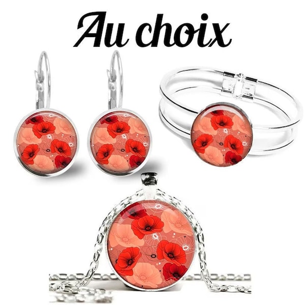 Boucle d'oreille coquelicot, collier coquelicot, bracelet coquelicot, cadeau pour elle