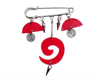 broche spirale, broche rouge,  broche épingle, broche pour châle, broche cache coeur, cadeau pour elle