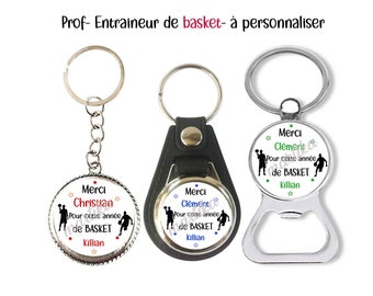 Vos prénoms, Porte clés prof de basket, cadeau entraineur de basket, Merci pour cette année de basket, personnalisable