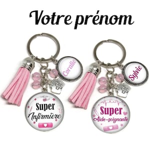 Your first name, nurse key ring, caregiver key ring, Customizable key ring, made in France handmade jewelry