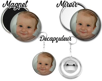 Miroir photo, miroir personnalisé, magnet photo, décapsuleur, de votre choix