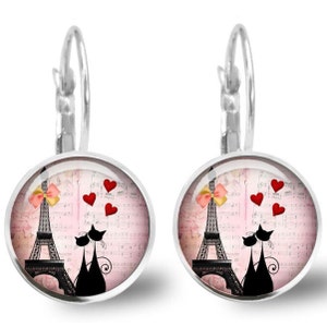Cat earrings, gift idea for her, friend gift, colleague, glass cabochon