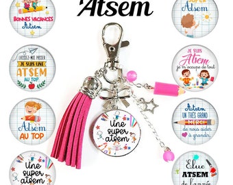 Porte-clés atsem, bijou de sac super atsem, cadeau personnalisé Atsem, cadeau fin d'année scolaire