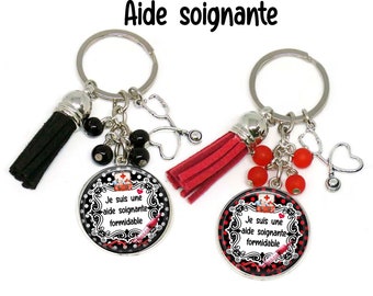 Porte clés aide soignante, cadeau aide soignante formidable, porte-clés pour femme