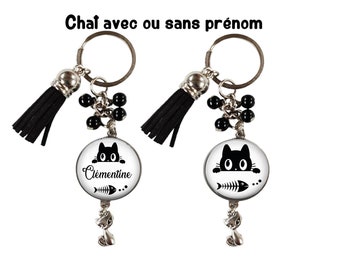 Votre prénom, Porte-clés chat noir, bijou de sac chat personnalisable avec prénom, porte clés personnalisé