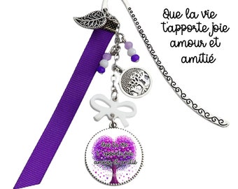 pages arbre de vie porte bonheur, cadeau marque pages pour livre, marque page violet