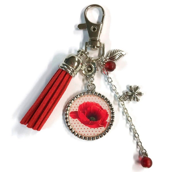 Porte-clés coquelicot, bijou de sac fleur coquelicot