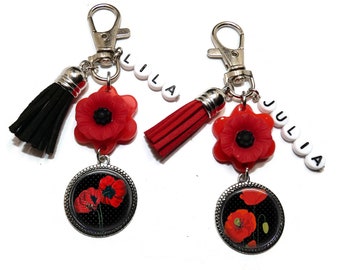 Porte clés coquelicot, cadeau à personnaliser, idée cadeau pour elle, prénom lettre