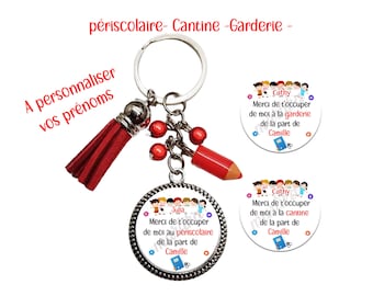 Votre prénom- porte clés personnalisable périscolaire, merci de t’occuper de moi à la garderie, merci de t’occuper de moi à la cantine