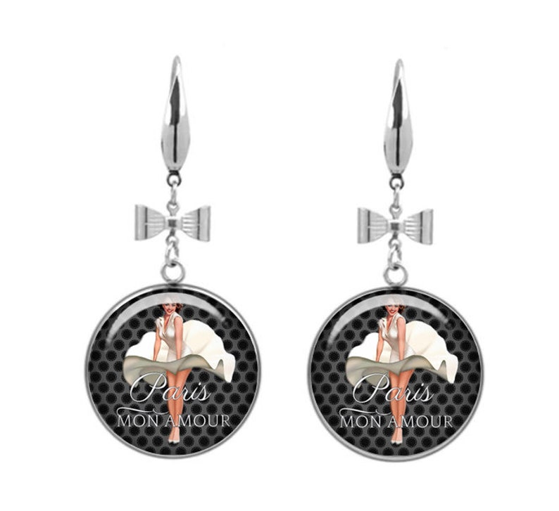 Boucles D'oreilles Noeud Papillon Noir Rétro Pin Up - Fait Main En France - Tissu Et Acier