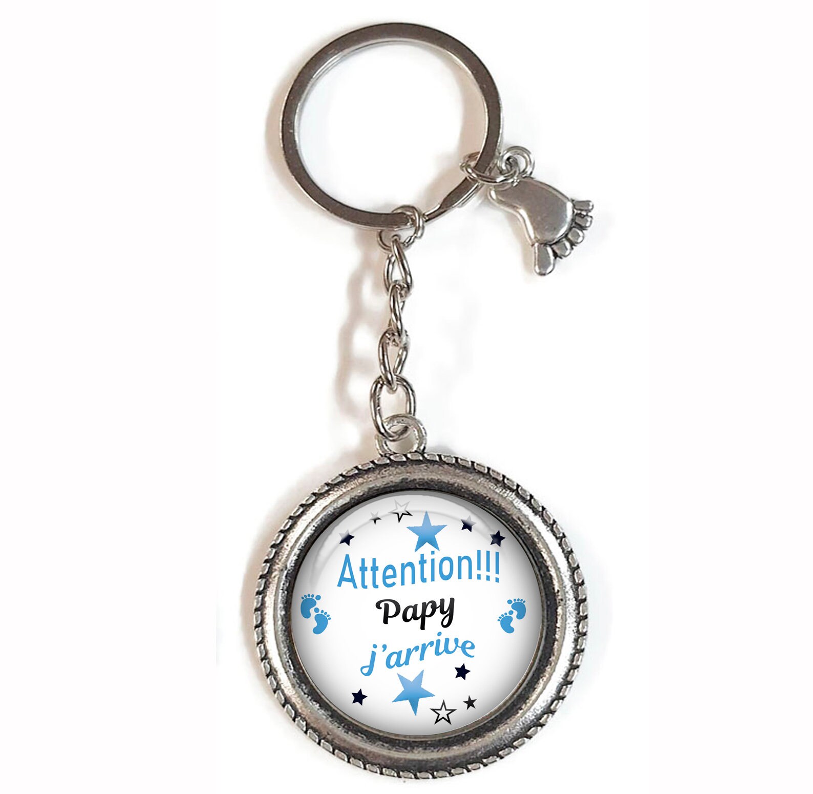 Cadeau Annonce Grossesse Papi & Mamie | Porte-clés 2 Pièces "Futur Grand-Parent" | Argent Inox | Idée Cadeau Original