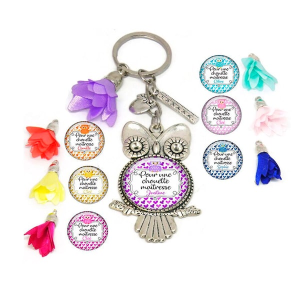 Your first name, master key ring, bag charm for a lovely mistress, color of your choice and customizable with child's signature