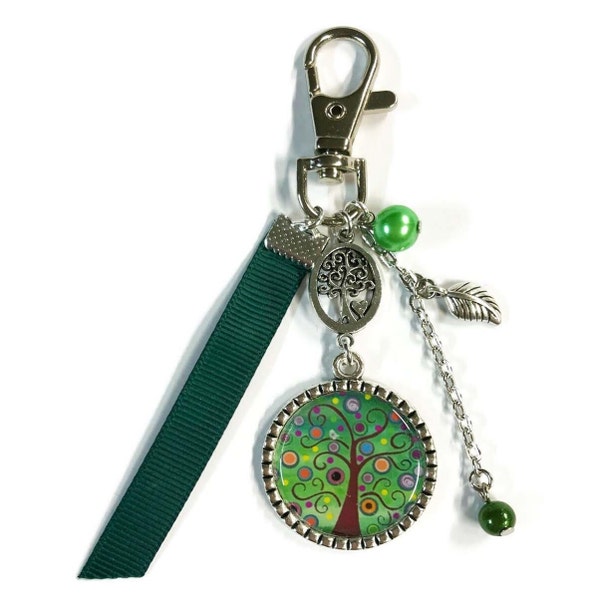 Porte clés arbre de vie, bijou de sac zen, porte clés vert