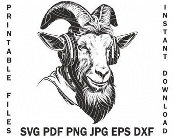 Cool Goat With Headphones SVG | Animal T-Shirt Decal Graphics | Glowforge File Silhouette Printable Clipart Vector Digital Dxf Png Eps Ai