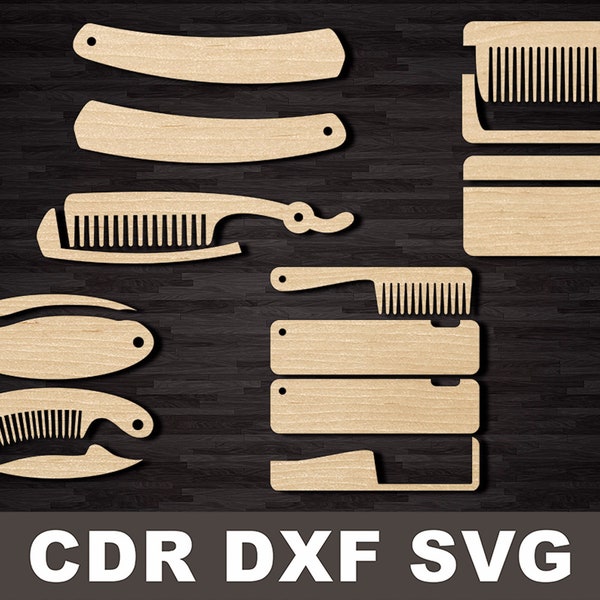 Cnc Pocket Folding beard comb vector model for laser machine, SVG DXF CDR Hair comb vector files for laser cut, instant download cnc plan