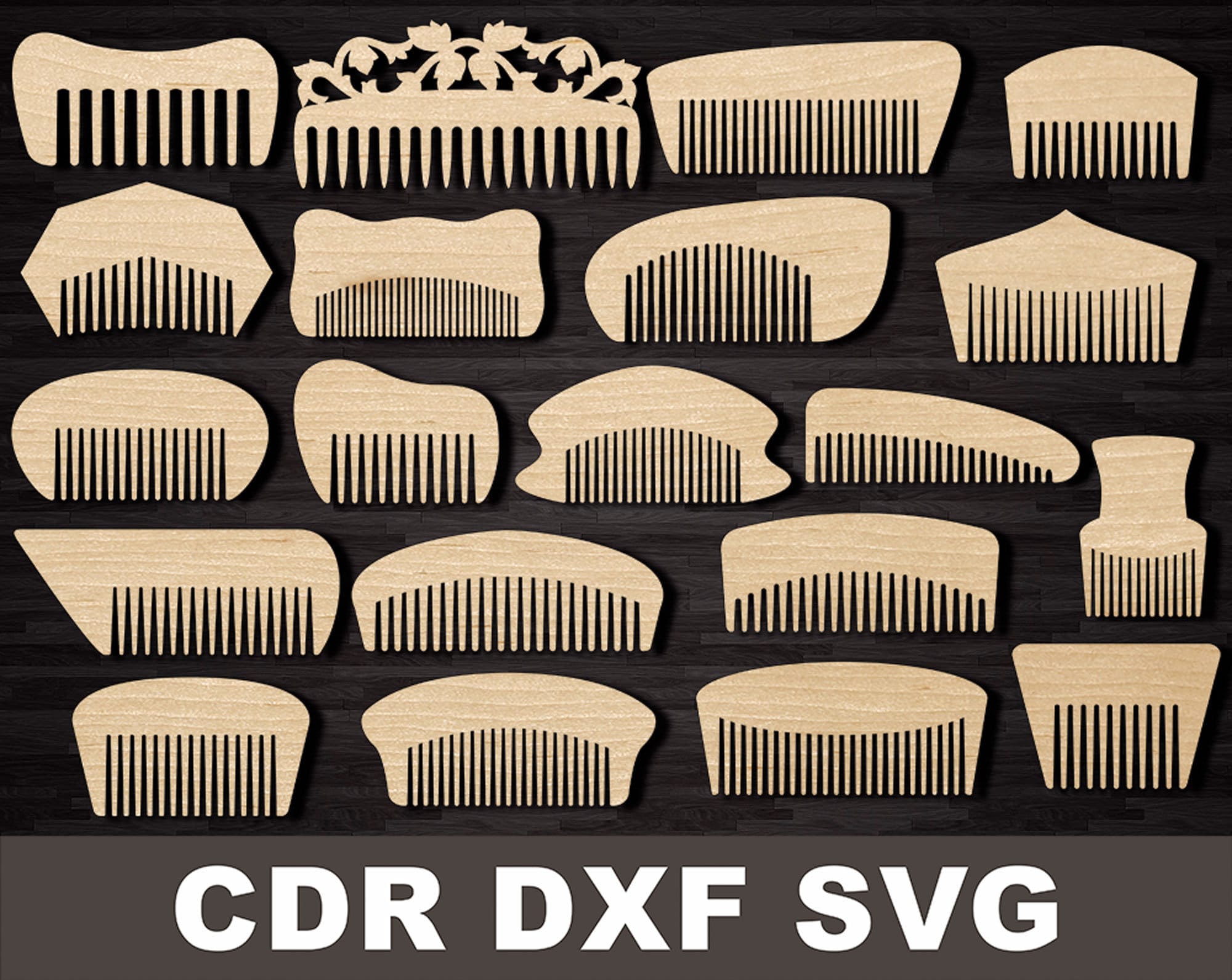 Svg For Wood or Plywood Beard comb set. Laser cut template. Cnc cutting file. Woodworking plans. dxf, svg, cdr files Grooming set download