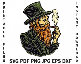 Svg fumant une pipe irlandais homme St Patrick’s Day Art Shirt Decor, Glowforge gravure Design fumer Leprechaun gravure laser Svg Pdf Dxf