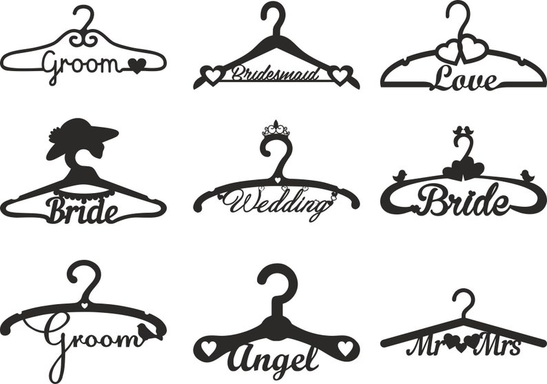 Wedding hangers set Laser cut template Lettering hangers Etsy