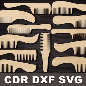 Hairbrush combs with handle svg, For wood or plywood combs, Combs dxf, cnc files for laser machine, hair assessory, CNC plans cutting file