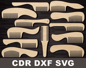 Hairbrush combs with handle svg, For wood or plywood combs, Combs dxf, cnc files for laser machine, hair assessory, CNC plans cutting file