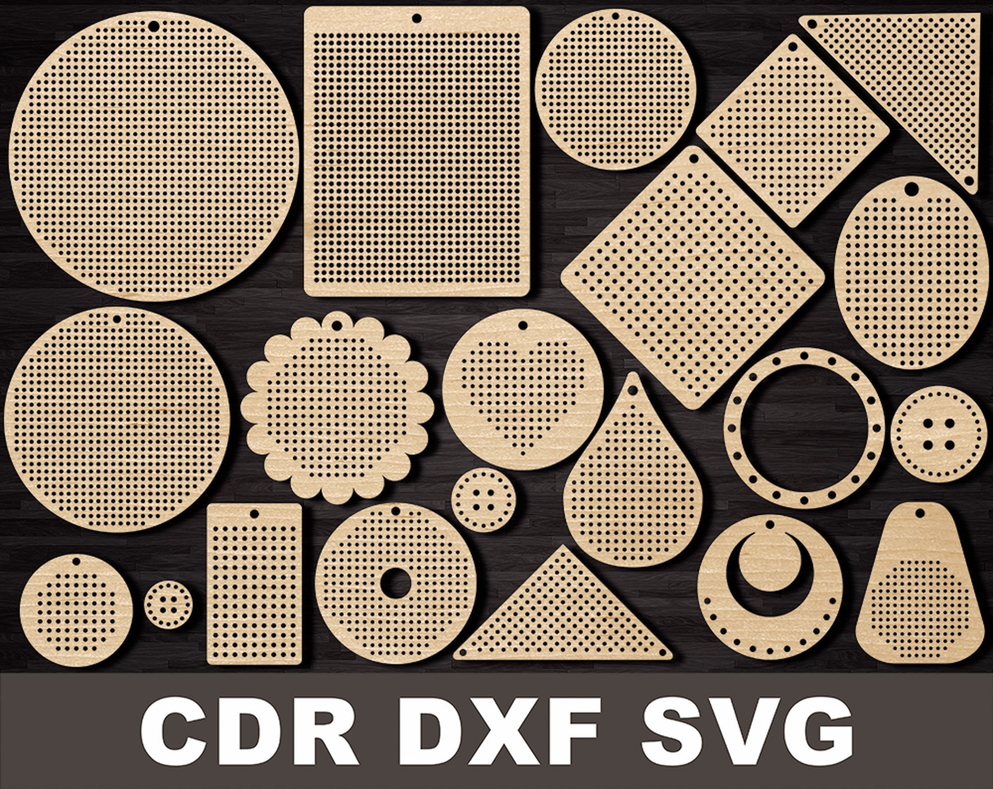 Cross stitch CNC patterns for lazer machine, Pendant Templates for wood or Plywood, Laser Cutting Cross Stitch Vector Shape svg File Earring