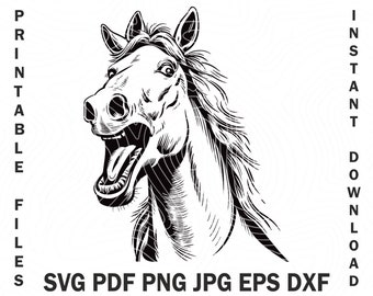 Funny Neighing Horse PNG Clipart Cute Black Sublimation Riding PNG Commercial Use Funny Horse Face Graphic Design Illustration Horse Print