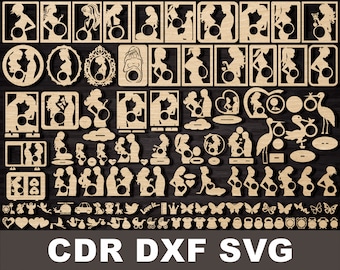 Schwangere Bilderrahmen Ultraschall Baby scan cdr Laser cut Dateien Vektor-Pläne, CNC-Muster, Schwangere Schwangerschaft Ankündigung Vektor Clipart