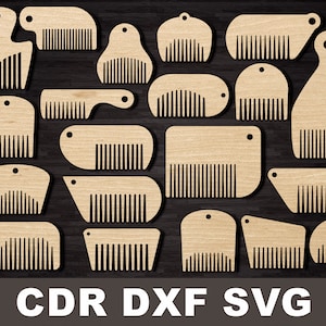 May include: A set of 16 laser cut comb designs, ideal for crafting projects. The designs include various shapes and sizes of combs, with some featuring decorative elements.
