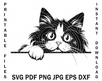 Cute Peeking Cat SVG, Cat Peeking Design, Cat face svg, dxf, Funny kitten svg, Cat t-shirt Print, Vector graphic cut file, Instant Download