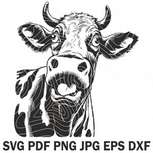 May include: Black and white line art illustration of a cow's head with a surprised expression. The cow's tongue is sticking out and its eyes are wide open.