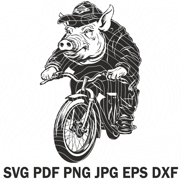 Brutal Pig on Ride Bicycle SVG, Png Pig riding on bike, Stylish Designs for Urban Commuters Cycle Digital File, Vehicle Clipart Png Dxf