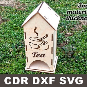 Casa de té svg, caja de soporte de té, bolsa de té dxf, corte láser soporte de bolsa de té, almacenamiento de bolsa de té, vector de patrón de corte láser, archivo vectorial de plan Cnc cdr