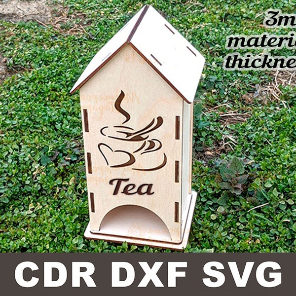 Tea house svg, tea holder box, tea bag dxf, tea bag holder laser cut, tea bag storage, laser cut pattern vector, Cnc plan vector file cdr