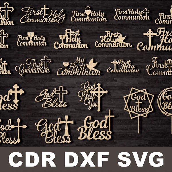 Tauf cake topper svg, God bless sign, Heilige Kommunion Torten topper, Vektor für CNC, Cake Topper Laser cut, Custom Cake Topper svg dxf cdr