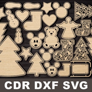 Christmas patterns for crochet basket, cdr layout of the bottoms, laser cut vector design, christmas tree bear snowman, crochet basket baby