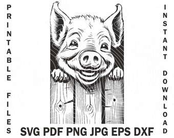 Farm Silly Pig Peeking Animal Clipart Svg | Farm Owner T-shirt png | Barn Monogram Print File | Piggery Stencil | Pig Meat Shop Gifts dxf